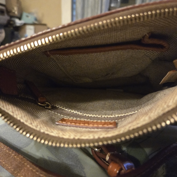 Dooney & Bourke Handbags - Dooney & Bourke Brown Leather-Trim Crossbody Bag